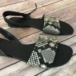 ZARA SNAKESKIN PRINT LEATHER SLIDES FLAT